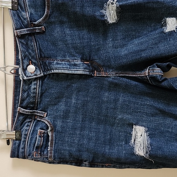 Old Navy Super Skinny High Rise Dark Blue Distressed Ankle Jeans Womens 10 - Picture 3 of 5